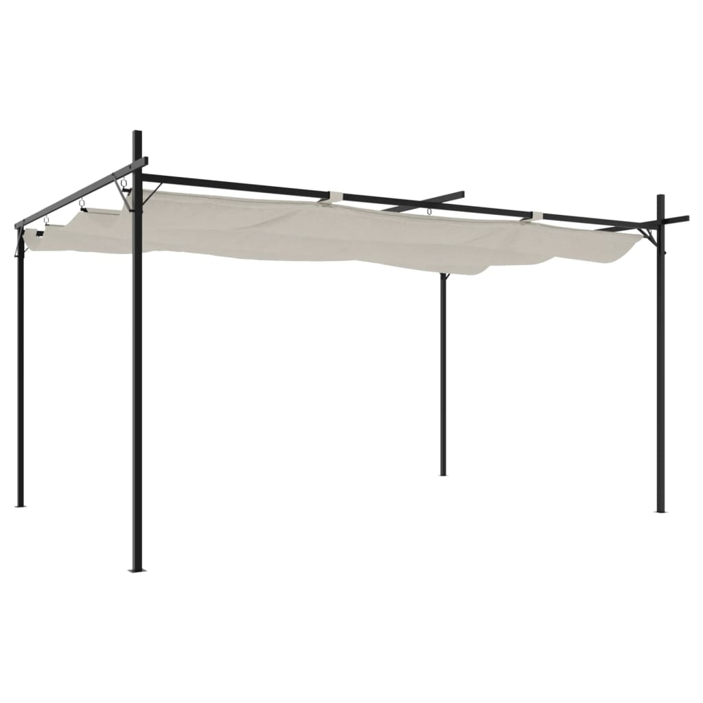 Pergola med uttrekkbar tak kremhvit 395x292x230 cm