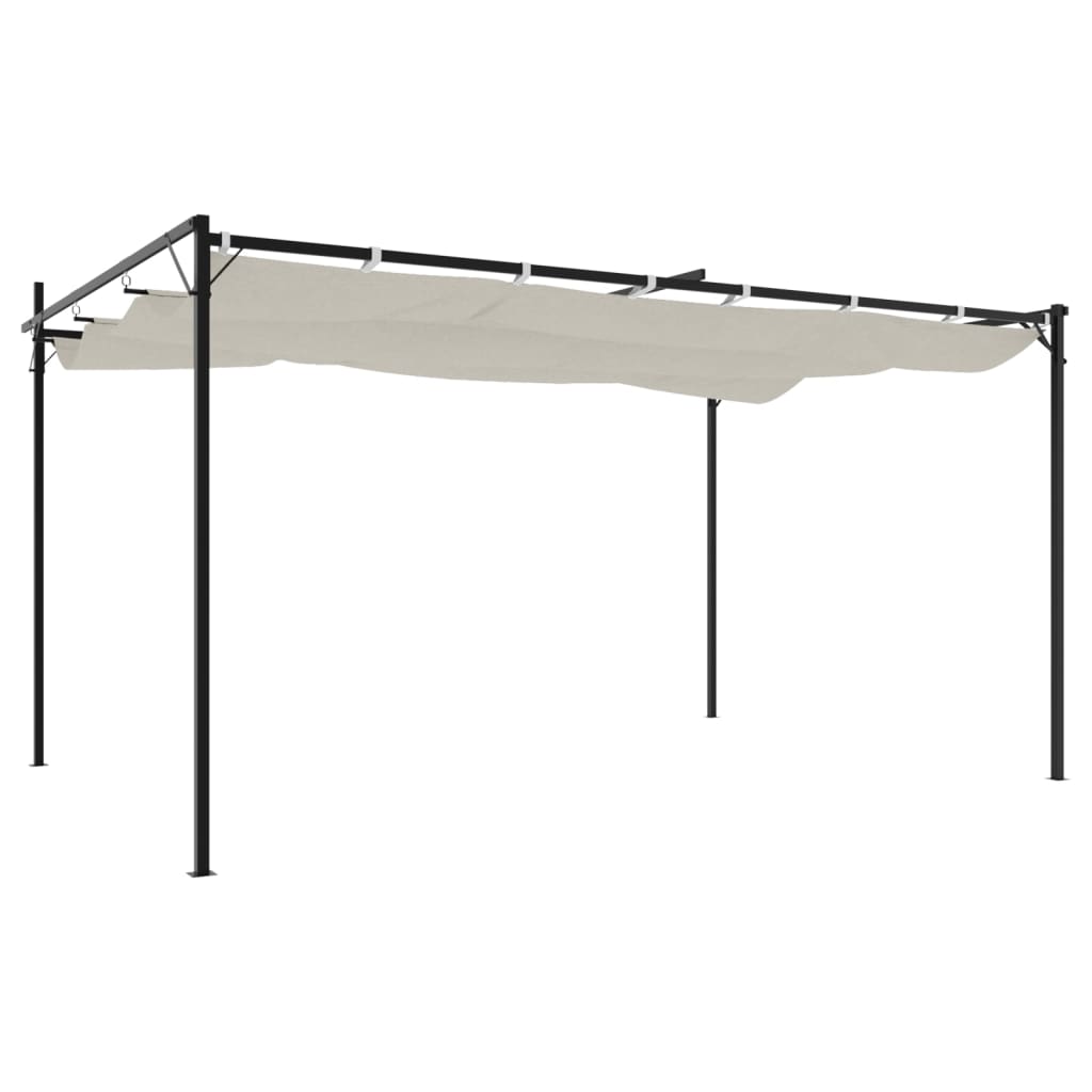 Pergola med uttrekkbar tak kremhvit 395x292x230 cm