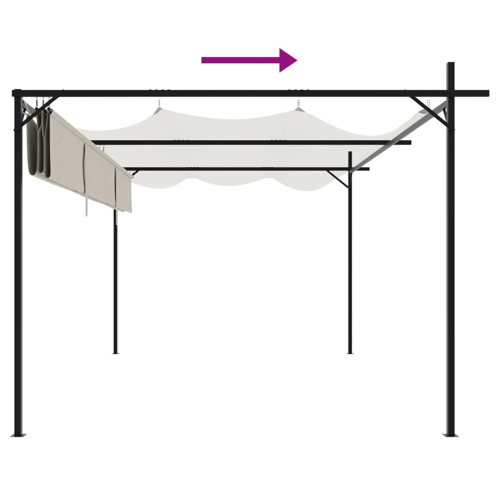 Pergola med uttrekkbar tak kremhvit 395x292x230 cm