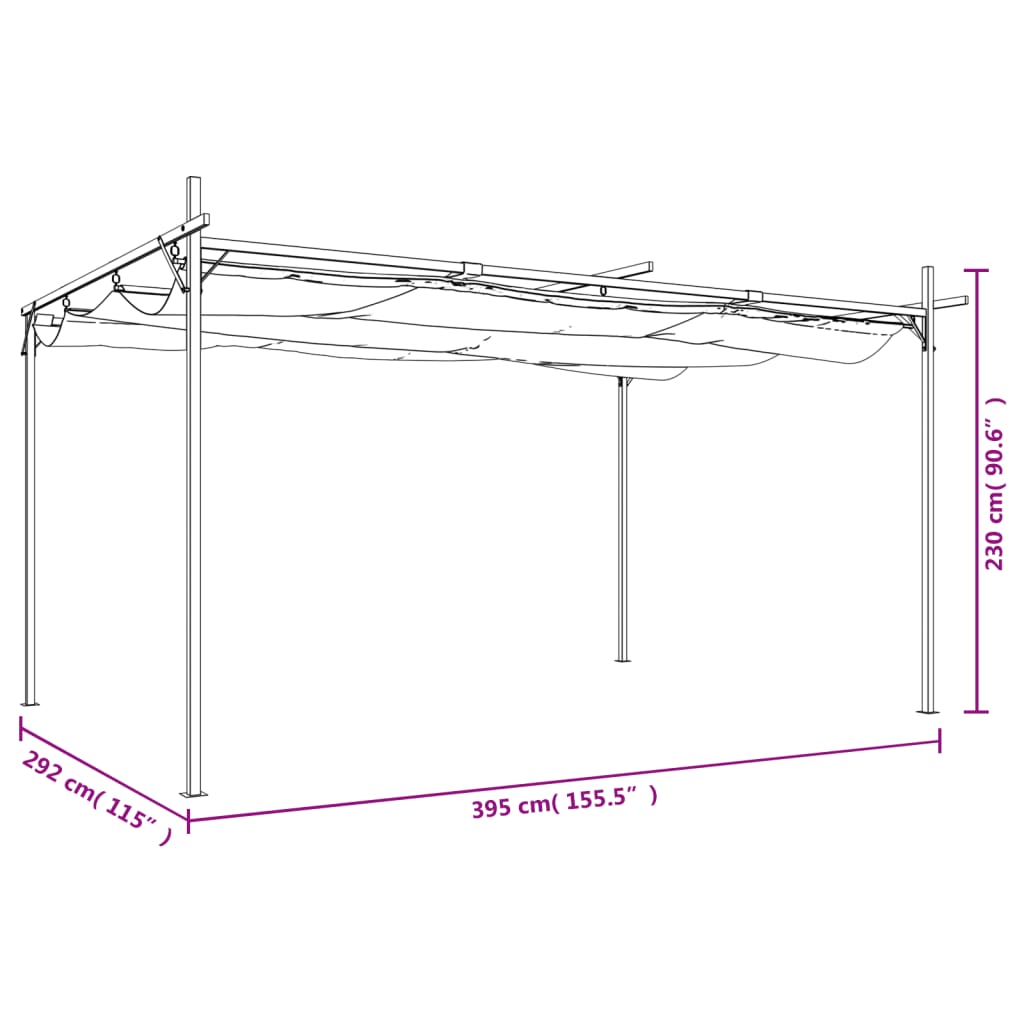 Pergola med uttrekkbar tak kremhvit 395x292x230 cm