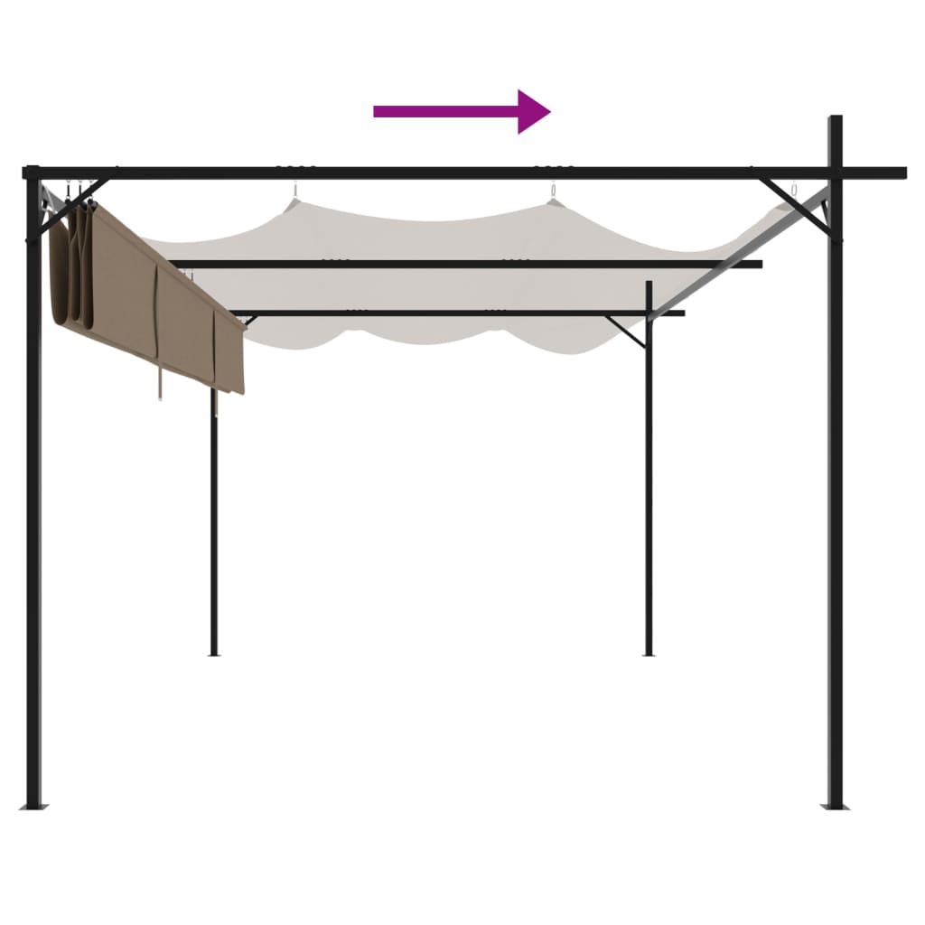 Pergola med uttrekkbar tak gråbrun 395x292x230 cm