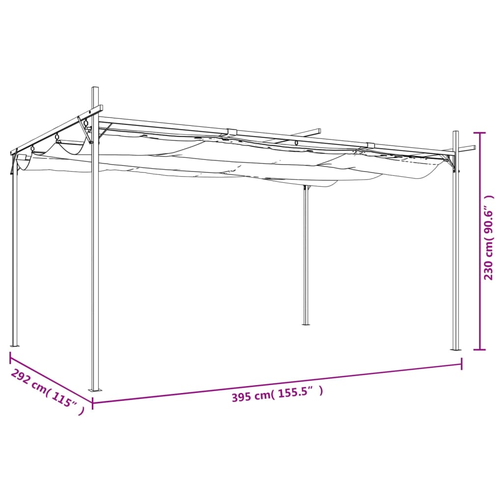 Pergola med uttrekkbar tak gråbrun 395x292x230 cm