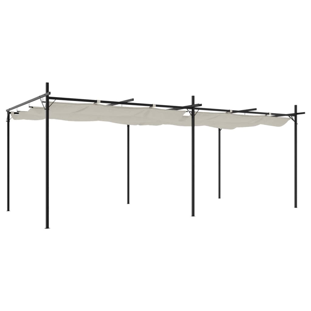 Pergola med uttrekkbar tak kremhvit 589x292x230 cm