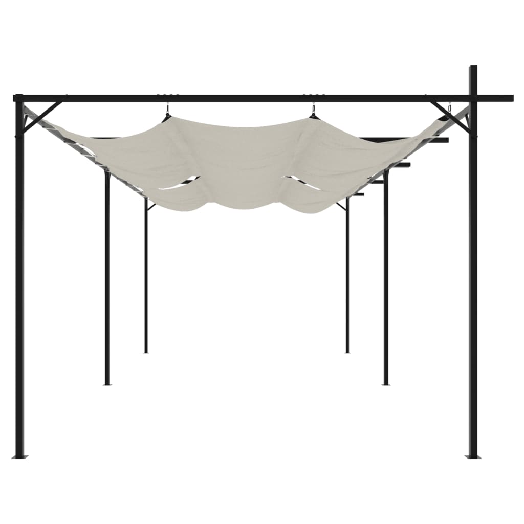 Pergola med uttrekkbar tak kremhvit 589x292x230 cm