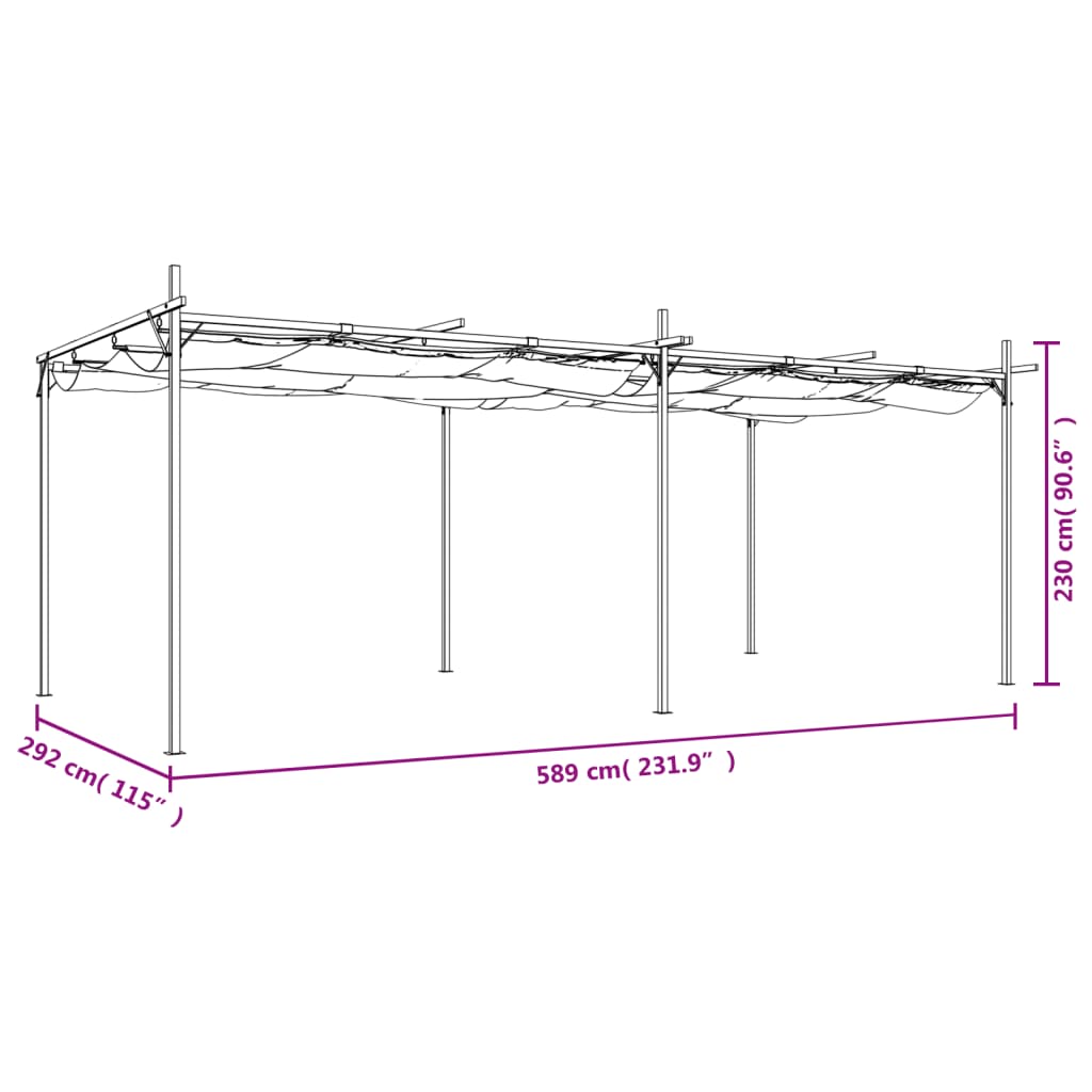 Pergola med uttrekkbar tak kremhvit 589x292x230 cm