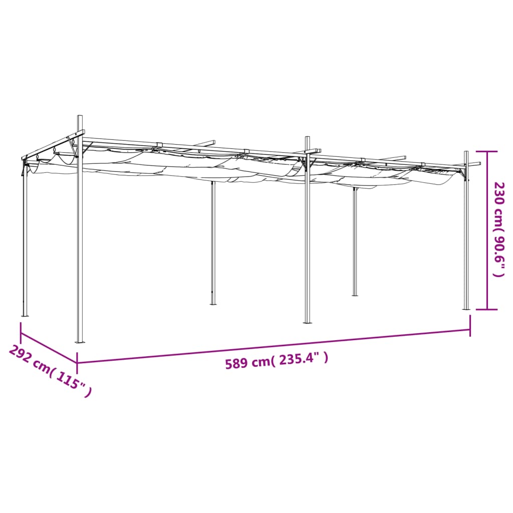 Pergola med uttrekkbar tak antrasitt 589x292x230 cm
