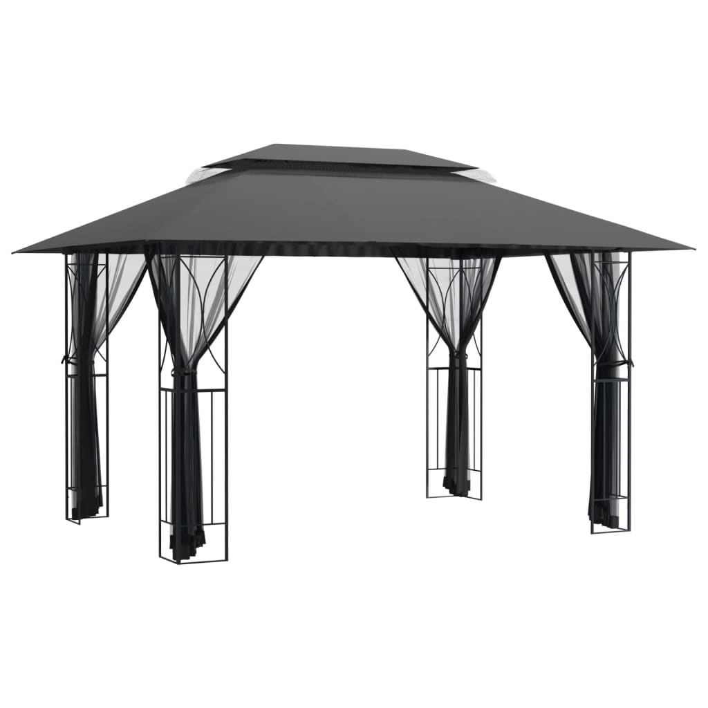 Paviljong med sidevegger antrasitt 400x300x270 cm stål