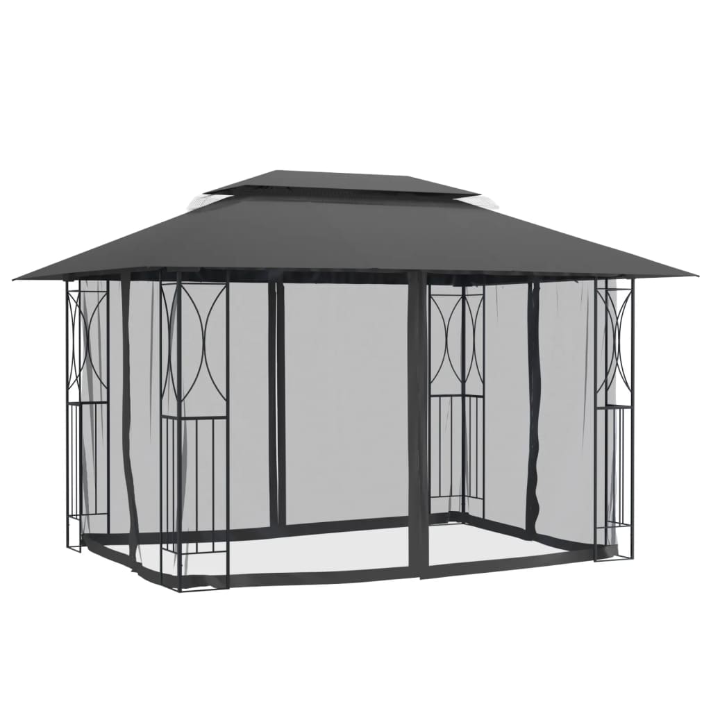 Paviljong med sidevegger antrasitt 400x300x270 cm stål
