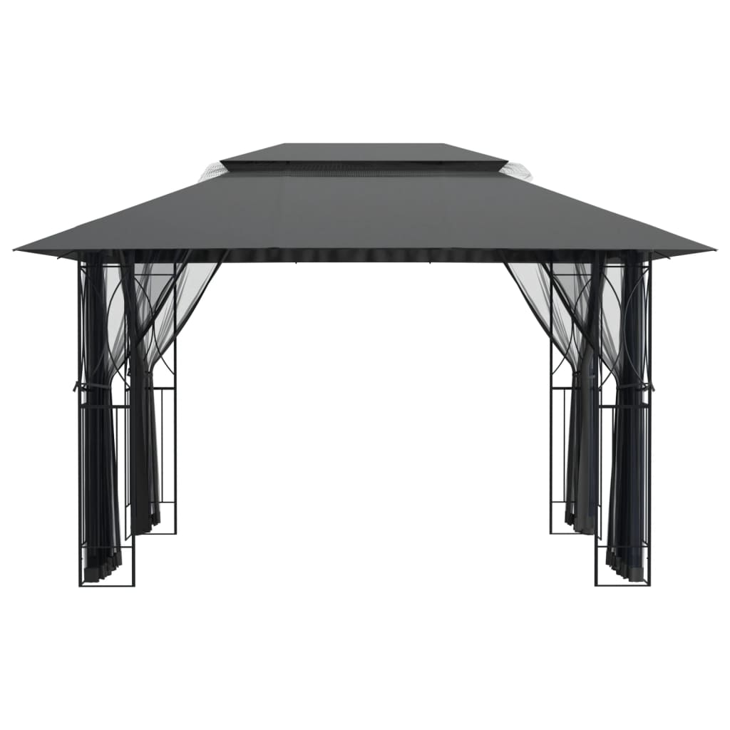Paviljong med sidevegger antrasitt 400x300x270 cm stål