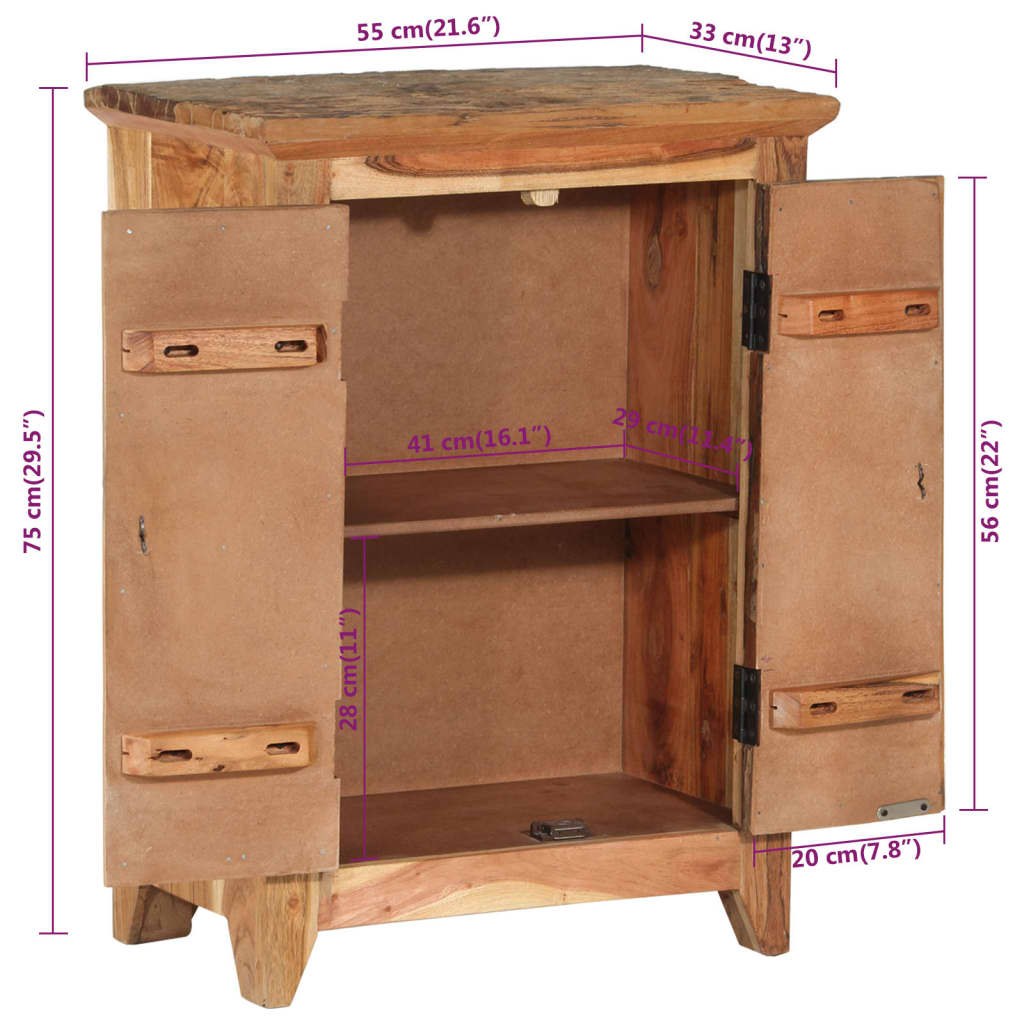 Skjenk 55x33x75 cm gjenvunnet heltre og heltre akasie vidaXL