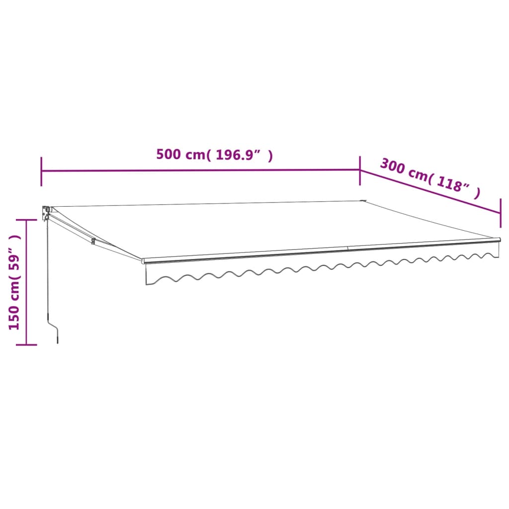 Uttrekkbar markise kremhvit 5x3 m stoff og aluminium