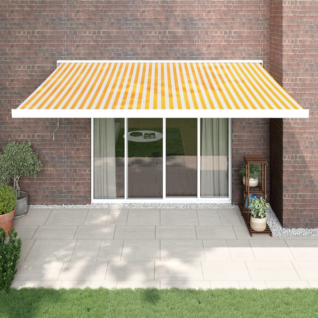 Uttrekkbar markise gul og hvit 4,5x3 m stoff og aluminium vidaXL