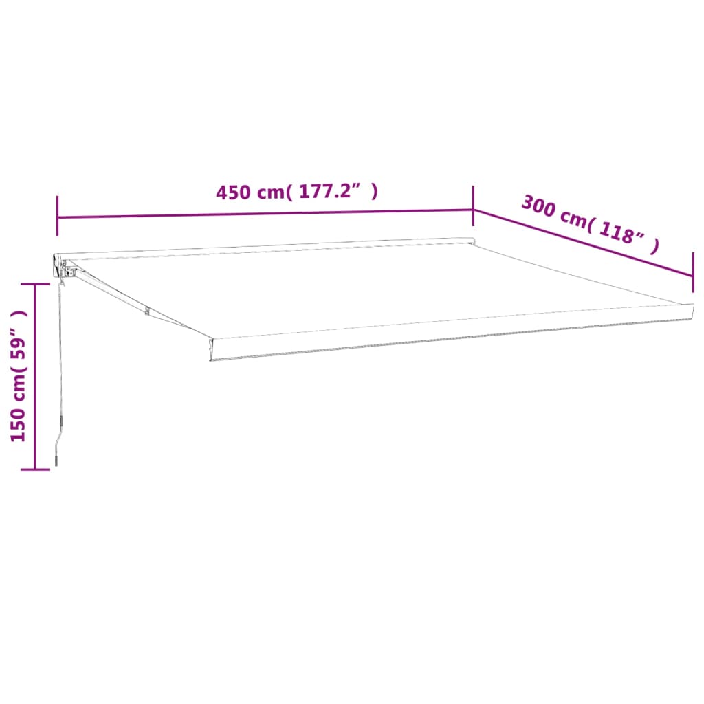 Uttrekkbar markise blå og hvit 4,5x3 m stoff og aluminium