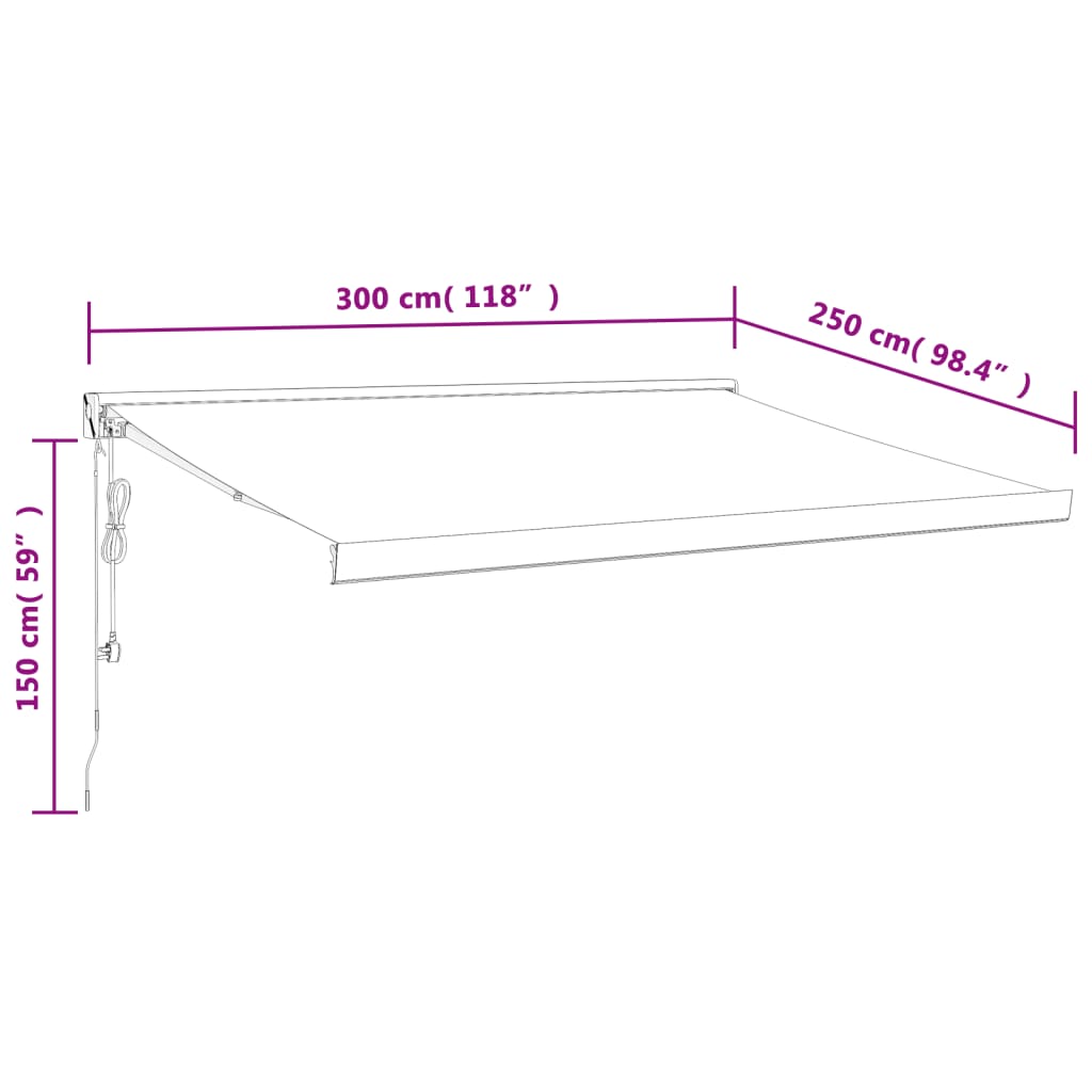 Uttrekkbar markise gul og hvit 3x2,5 m stoff og aluminium