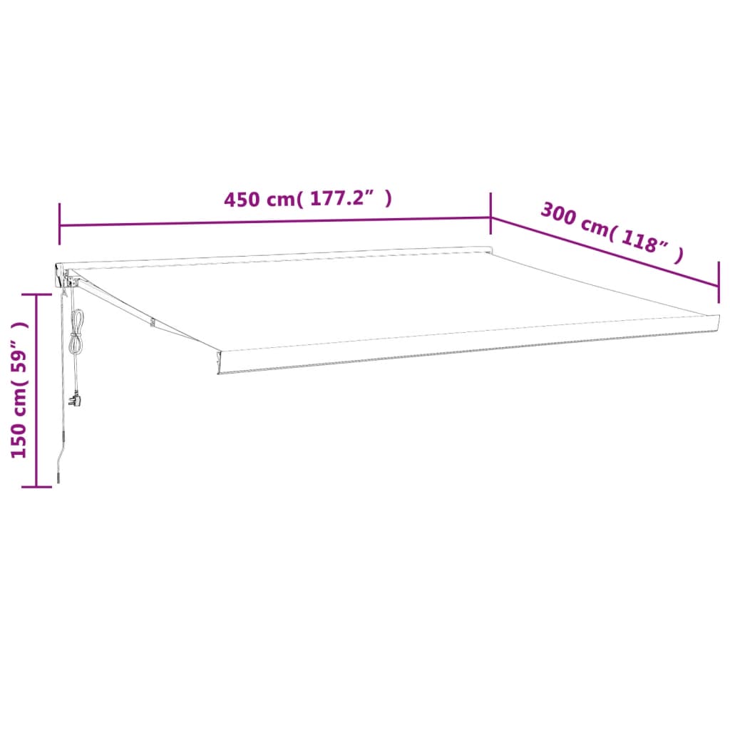 Uttrekkbar markise antrasitt 4,5x3 m stoff og aluminium