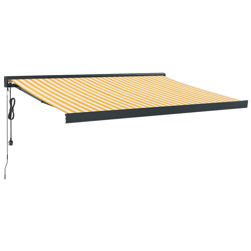 Uttrekkbar markise gul og hvit 3,5x2,5 m stoff og aluminium