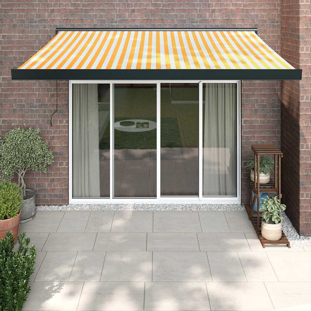 Uttrekkbar markise gul og hvit 3,5x2,5 m stoff og aluminium