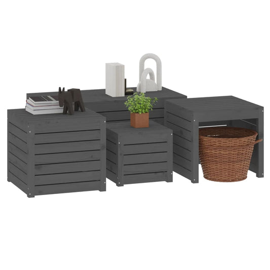 Hagekassesett 4 deler grå heltre furu