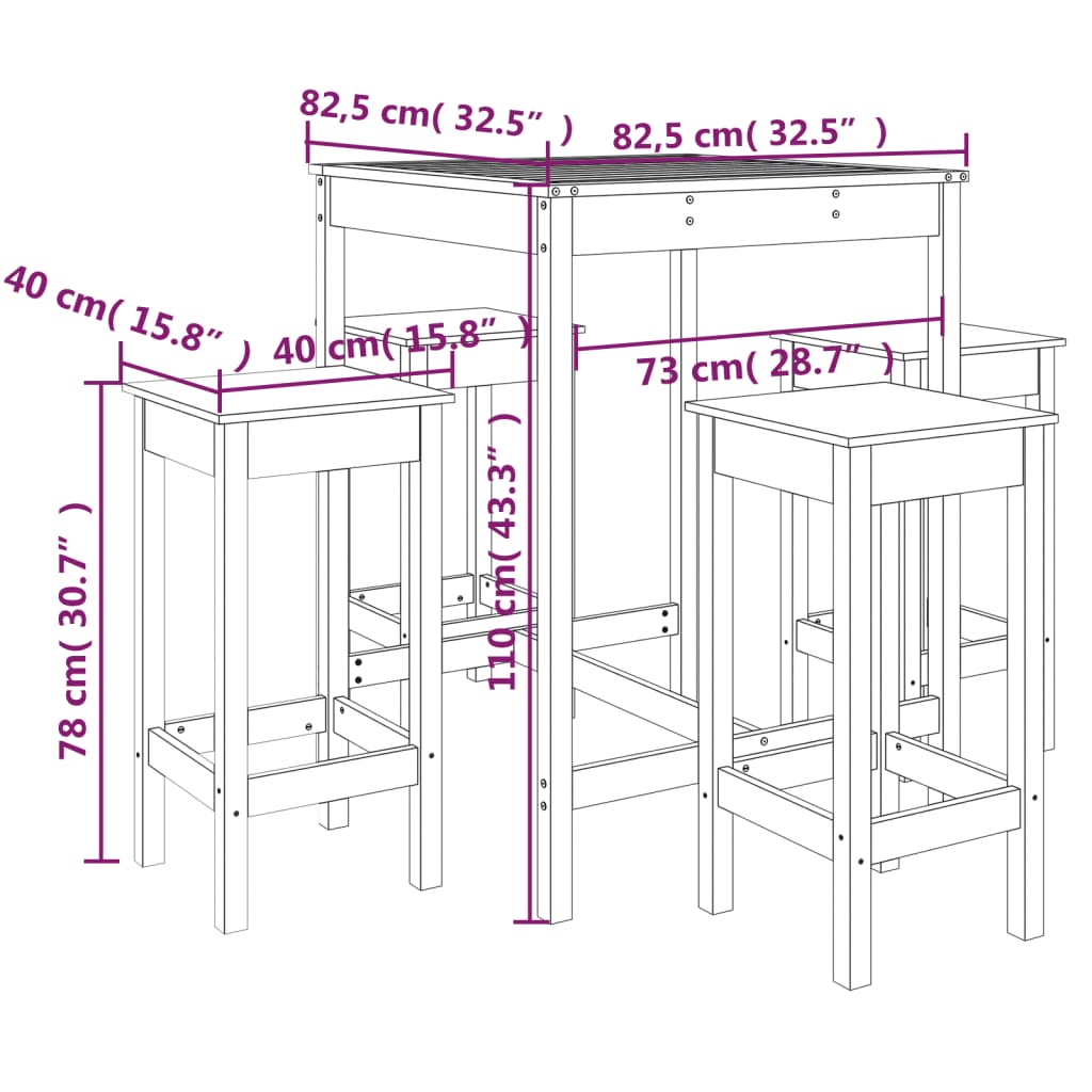 Hagebarsett 5 deler hvit heltre furu