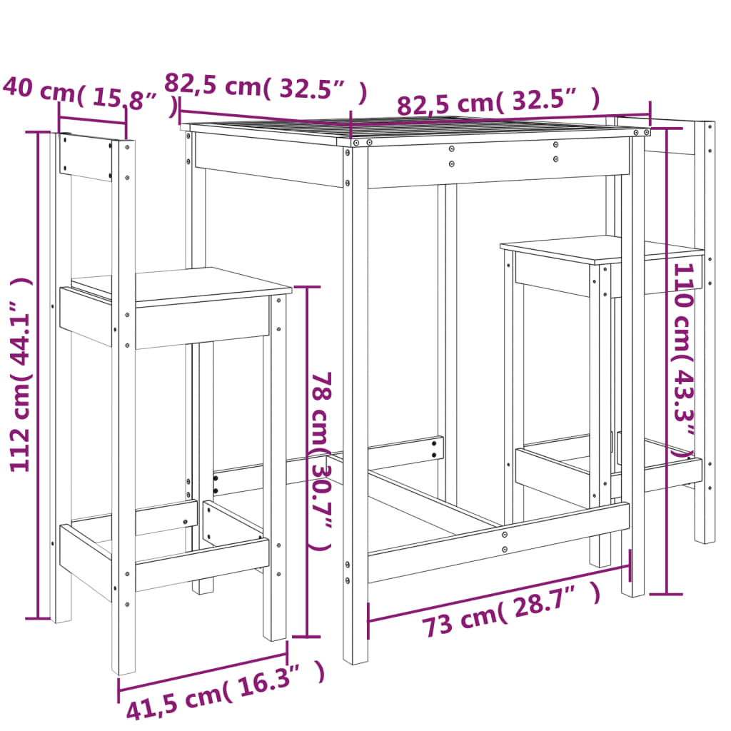 Hagebarsett 3 deler hvit heltre furu