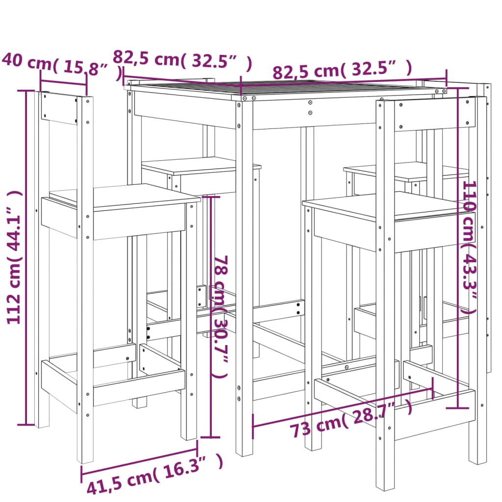 Hagebarsett 5 deler hvit heltre furu