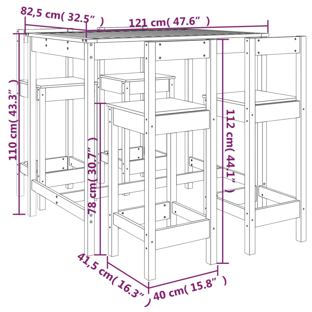 Hagebarsett 5 deler heltre furu vidaXL