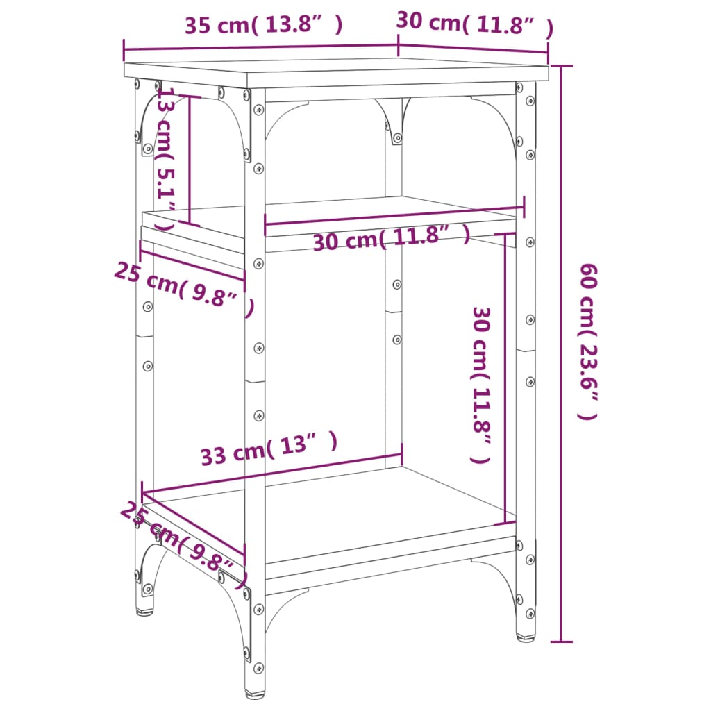 Sidebord brun eik 35x30x60 cm konstruert tre