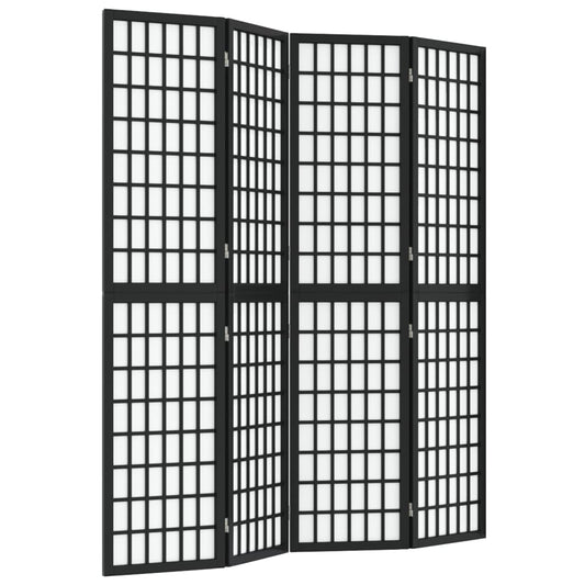 Sammenleggbar romdeler 4 paneler japansk stil 160x170 cm svart