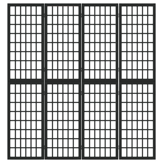 Sammenleggbar romdeler 4 paneler japansk stil 160x170 cm svart