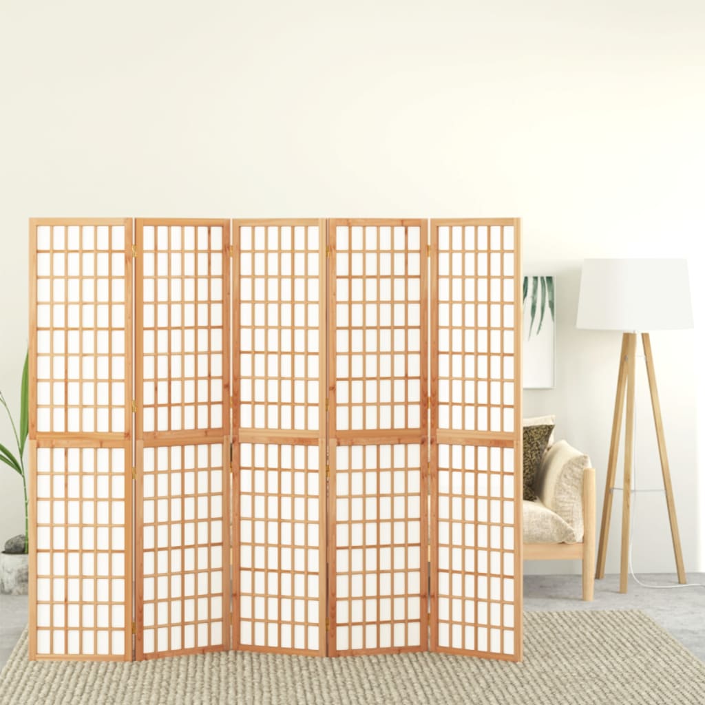 Sammenleggbar romdeler 5 paneler japansk stil 200x170 cm svart