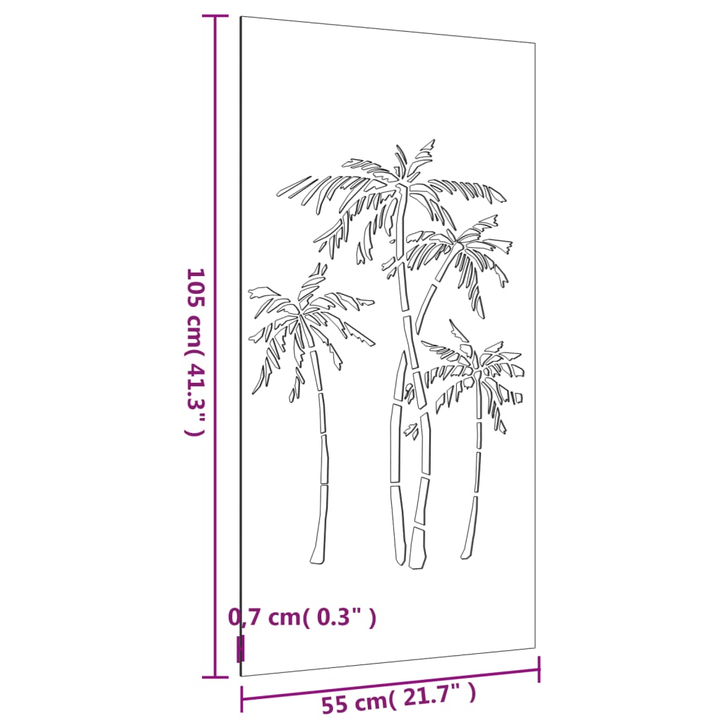 Veggdekorasjon til hage 105x55 cm cortenstål palmetre-design
