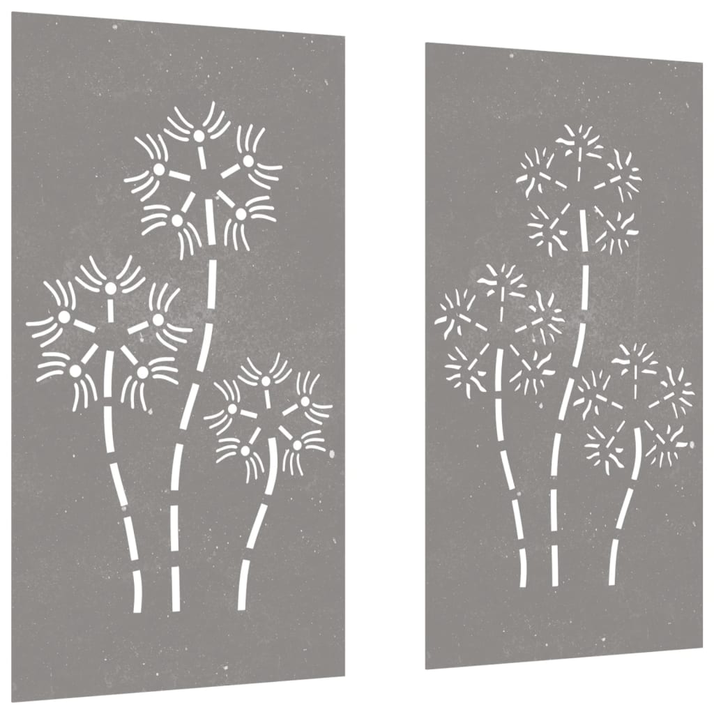 Veggdekorasjoner hage 2 stk 105x55 cm cortenstål blomsterdesign