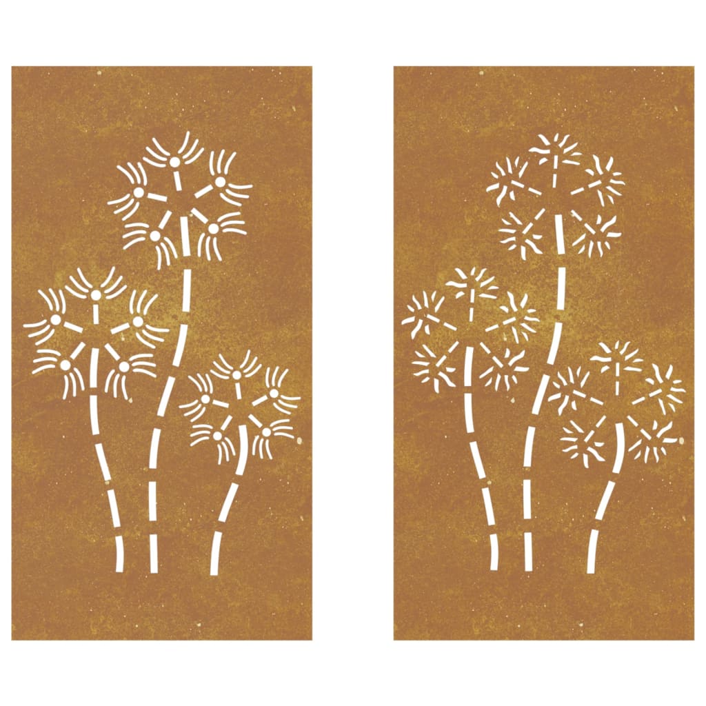 Veggdekorasjoner hage 2 stk 105x55 cm cortenstål blomsterdesign