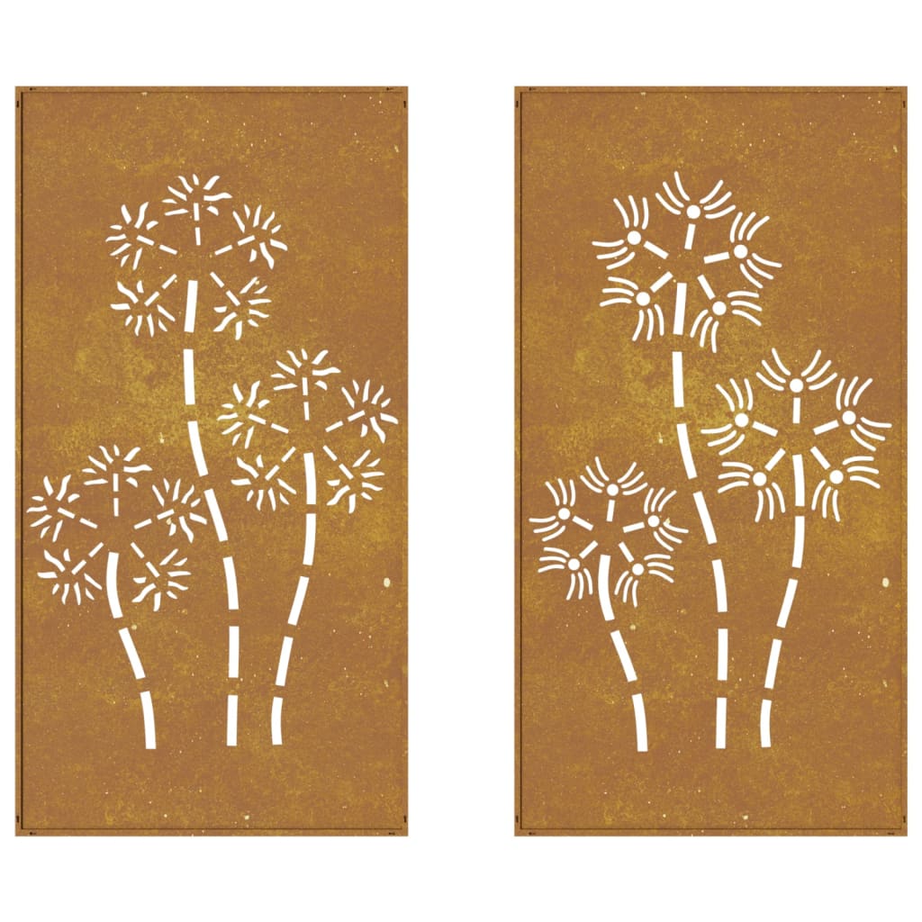 Veggdekorasjoner hage 2 stk 105x55 cm cortenstål blomsterdesign