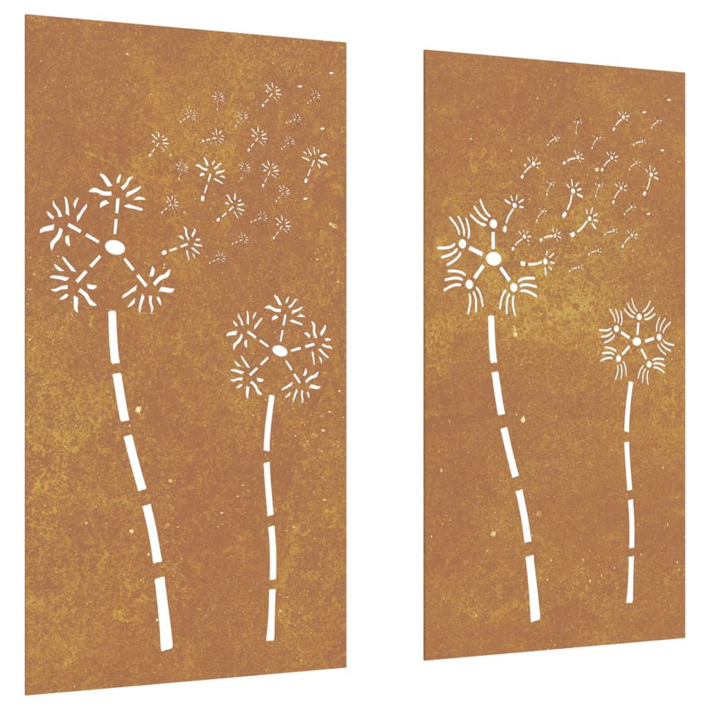 Veggdekorasjoner hage 2 stk 105x55 cm cortenstål blomsterdesign