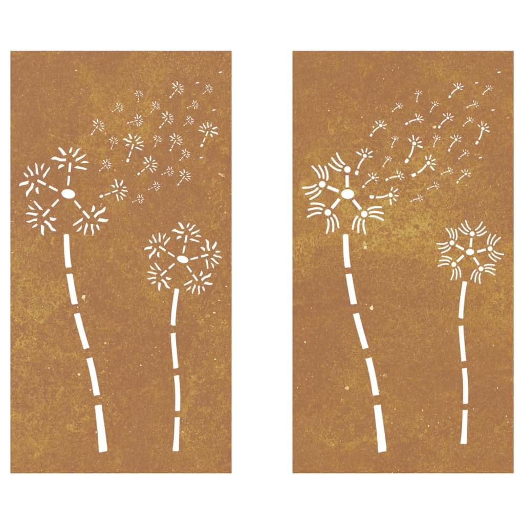 Veggdekorasjoner hage 2 stk 105x55 cm cortenstål blomsterdesign