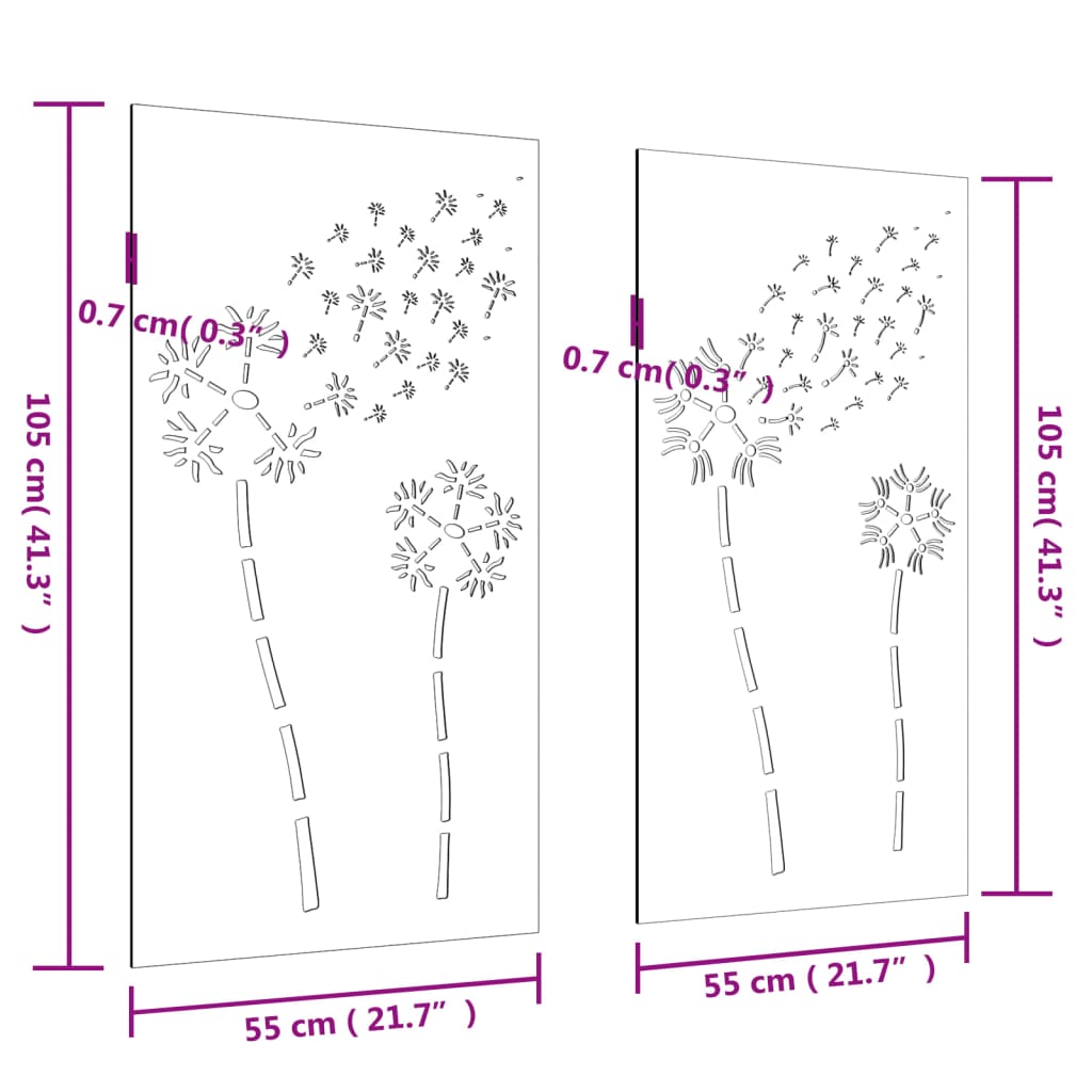Veggdekorasjoner hage 2 stk 105x55 cm cortenstål blomsterdesign