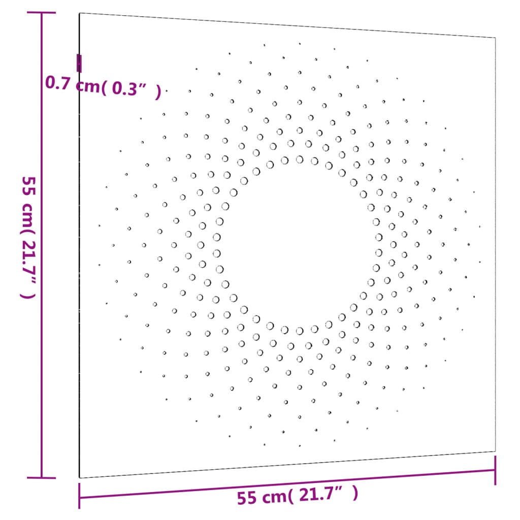 Veggdekorasjon til hage 55x55 cm cortenstål soldesign