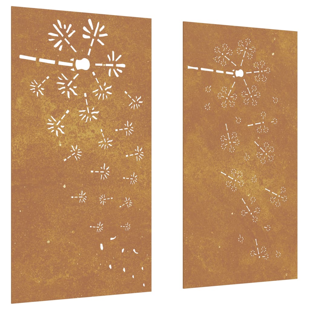 Veggdekorasjoner hage 2 stk 105x55 cm cortenstål blomsterdesign