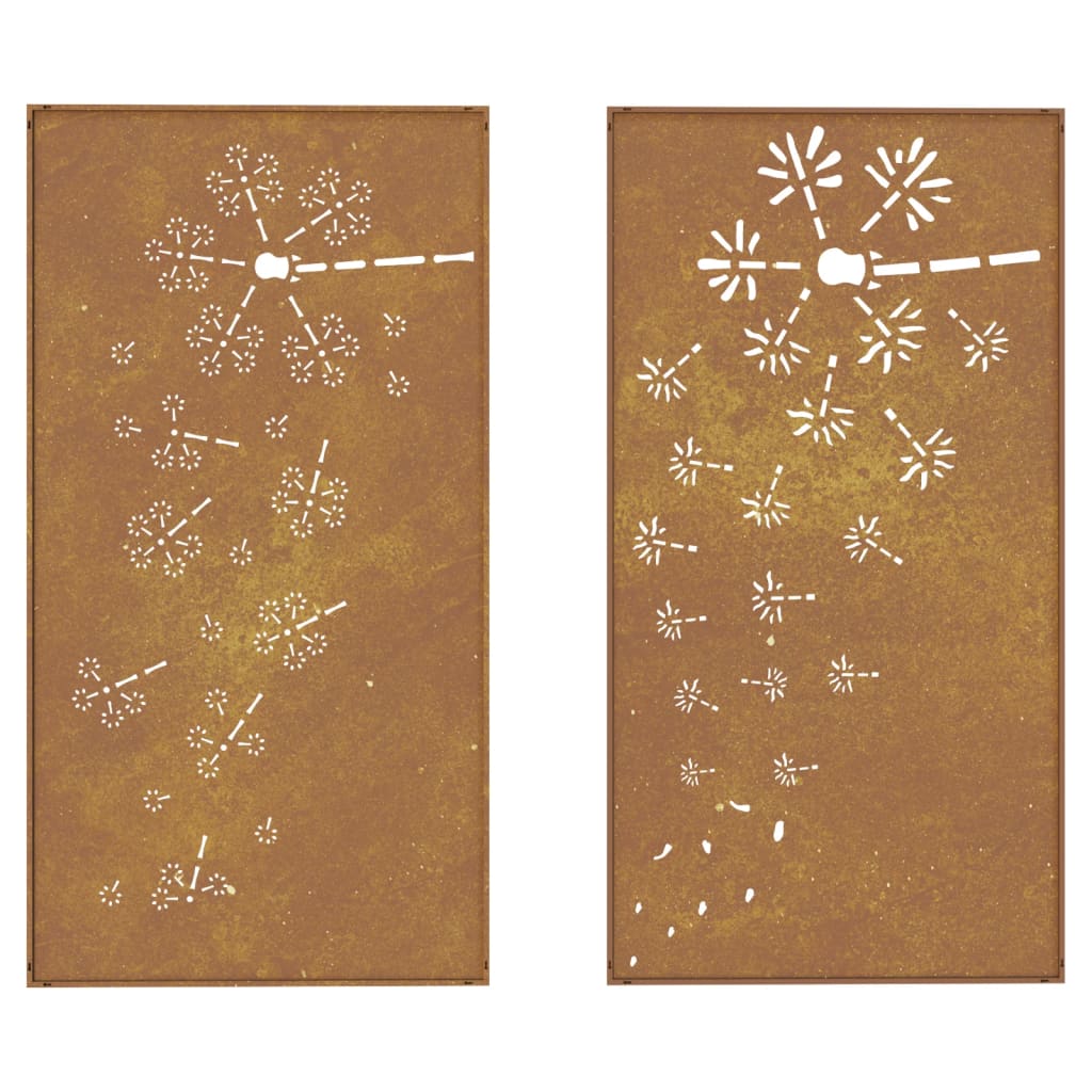 Veggdekorasjoner hage 2 stk 105x55 cm cortenstål blomsterdesign