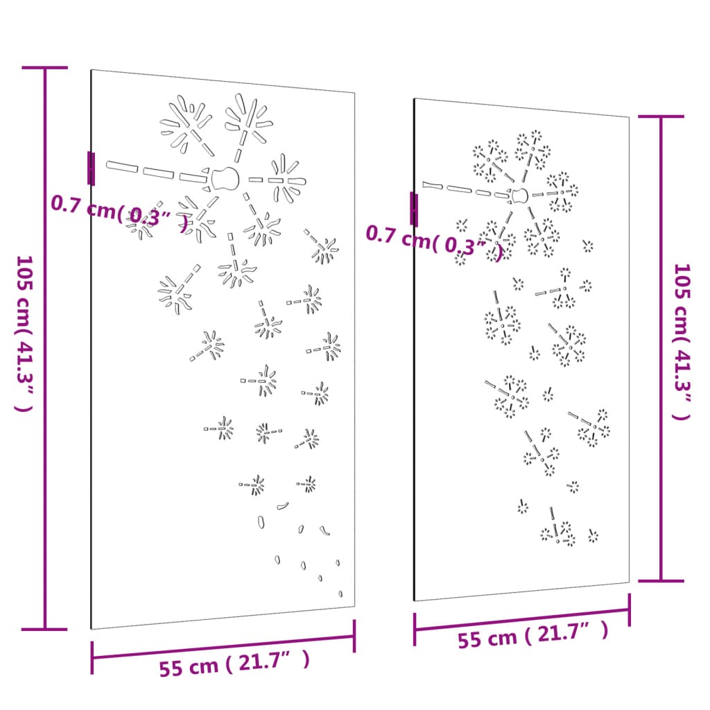 Veggdekorasjoner hage 2 stk 105x55 cm cortenstål blomsterdesign