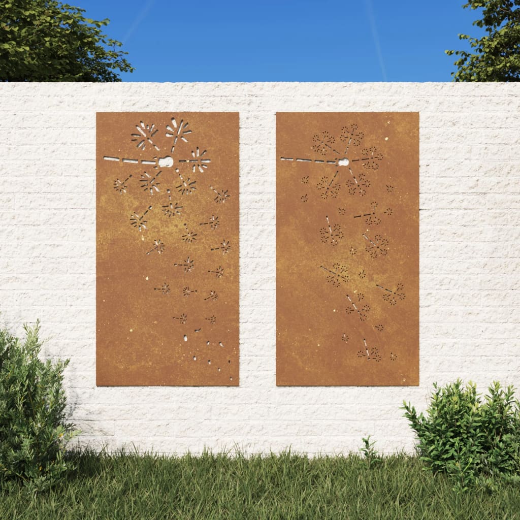 Veggdekorasjoner hage 2 stk 105x55 cm cortenstål blomsterdesign