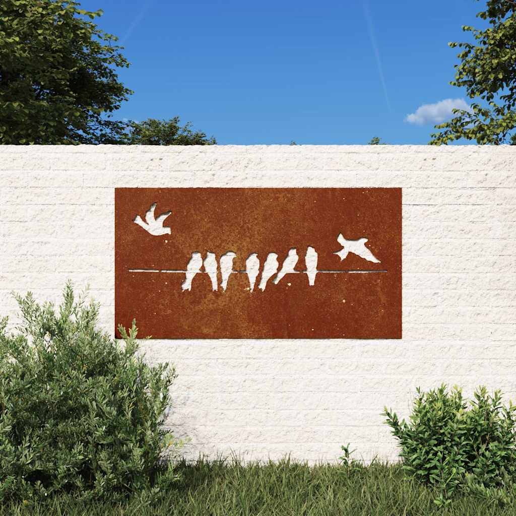 Veggdekorasjon til hage 105x55 cm cortenstål fugldesign