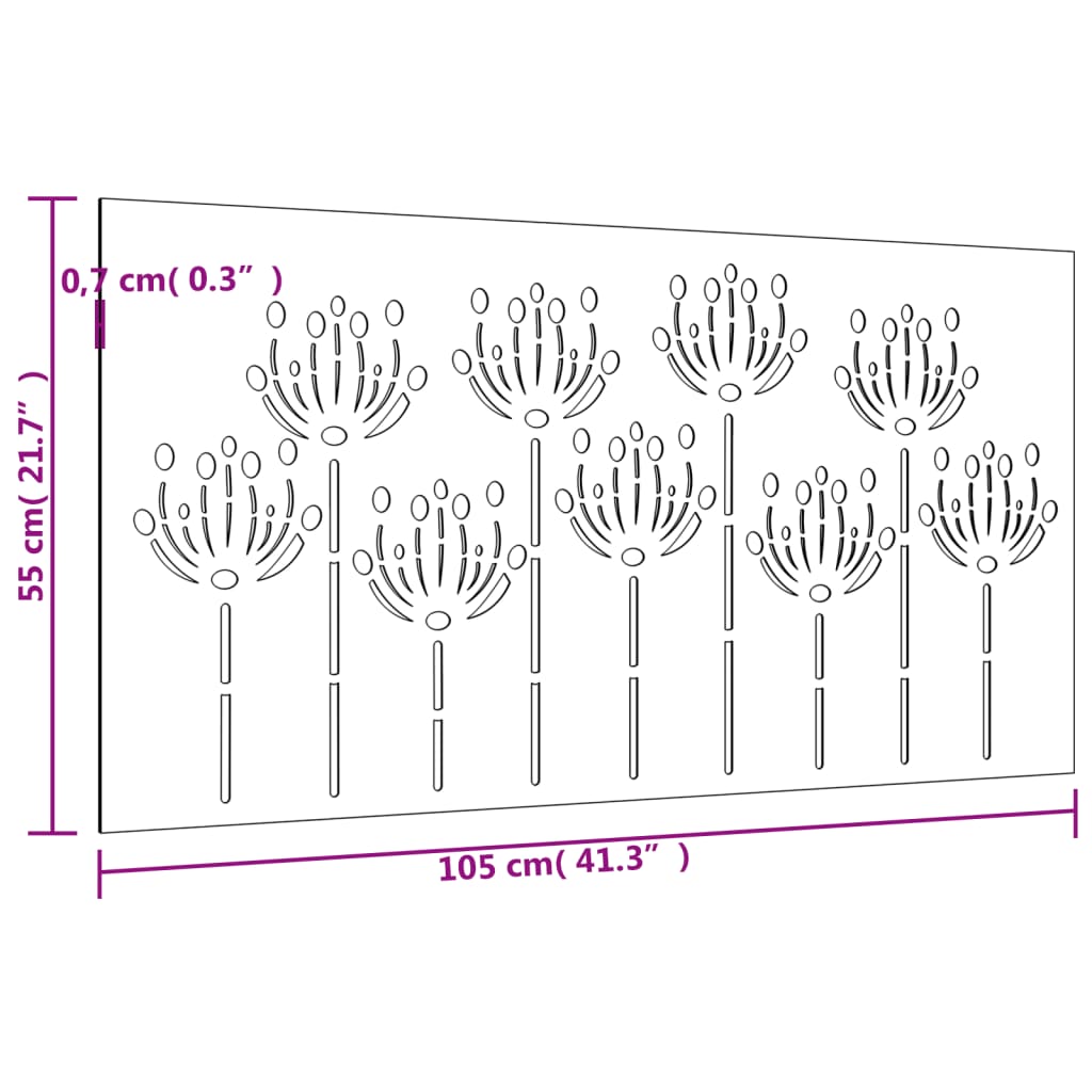 Veggdekorasjon til hage 105x55 cm cortenstål blomsterdesign