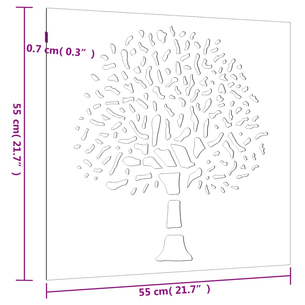 Veggdekorasjon til hage 55x55 cm cortenstål tredesign