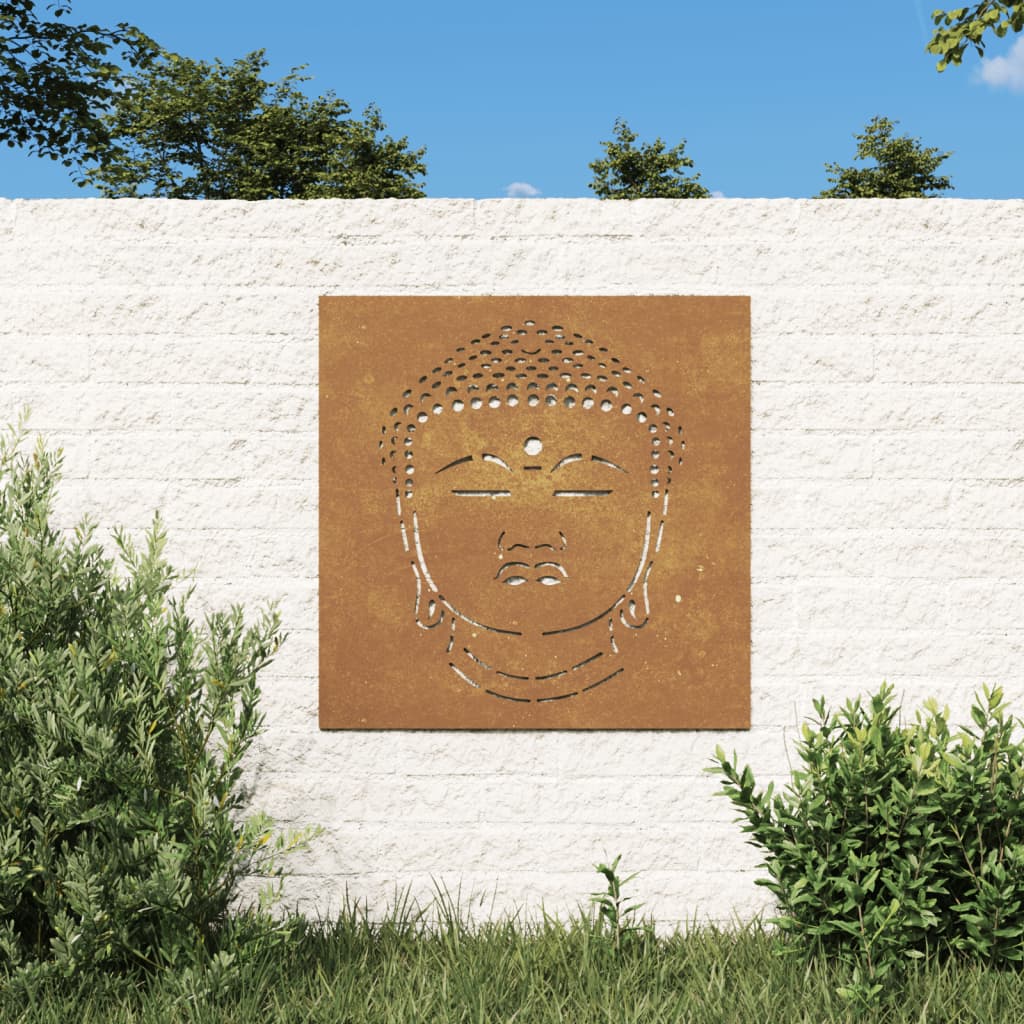 Veggdekorasjon til hage 55x55 cm cortenstål Buddha-design