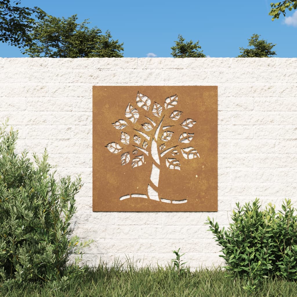 Veggdekorasjon til hage 55x55 cm cortenstål tredesign