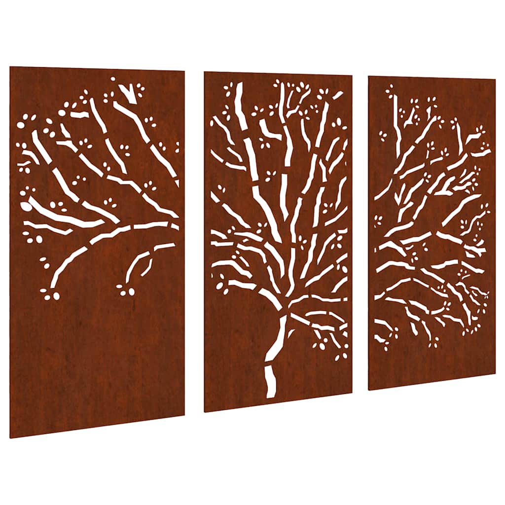 Veggdekorasjoner til hage 3 stk 105x55 cm cortenstål tredesign