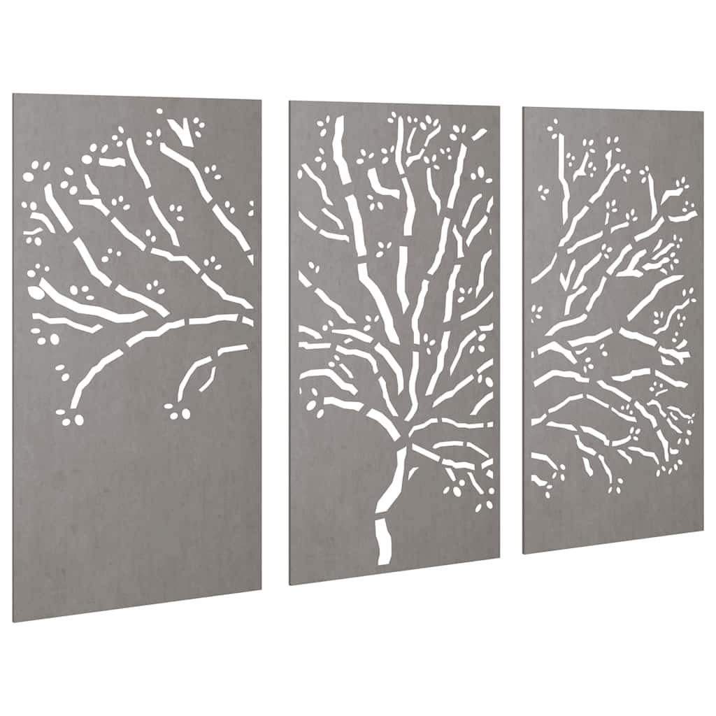 Veggdekorasjoner til hage 3 stk 105x55 cm cortenstål tredesign