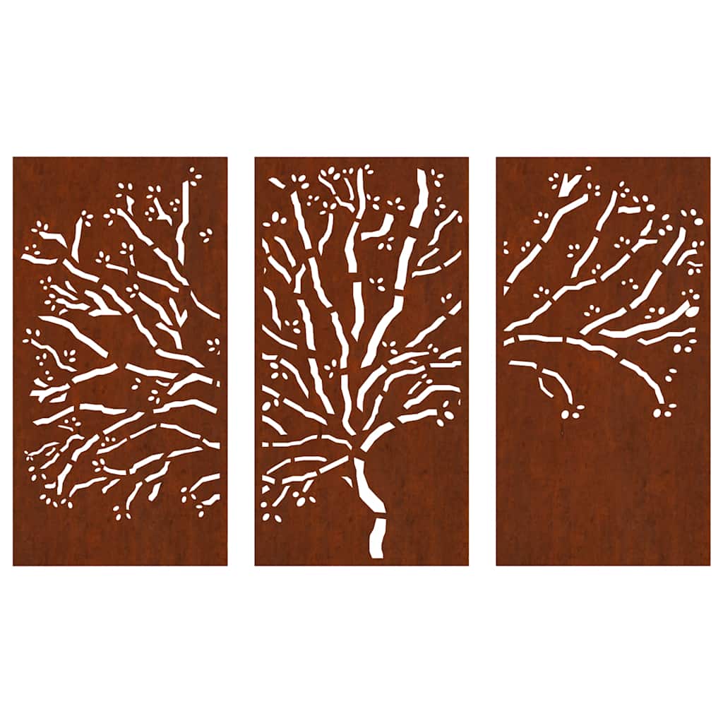 Veggdekorasjoner til hage 3 stk 105x55 cm cortenstål tredesign